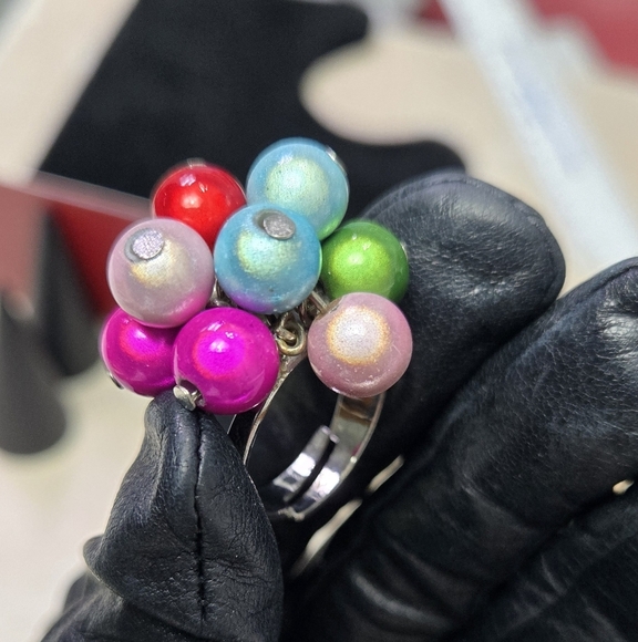 Multicolor Beaded Women's Sliver Tone Ring Size 7 - Picture 9 of 17